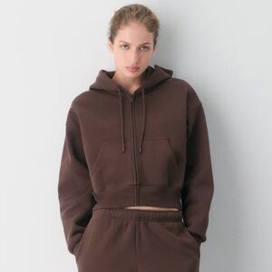 NWOT Aritzia Cozy Sweatfleece Boyfriend Boxy Zip Hoodie in Cocoa Powder Brown